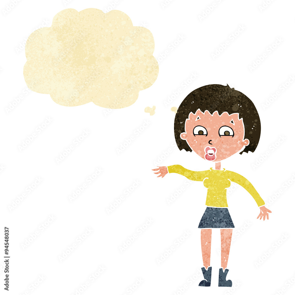 cartoon surprised woman with thought bubble cartoon surprised woman with thought bubble
