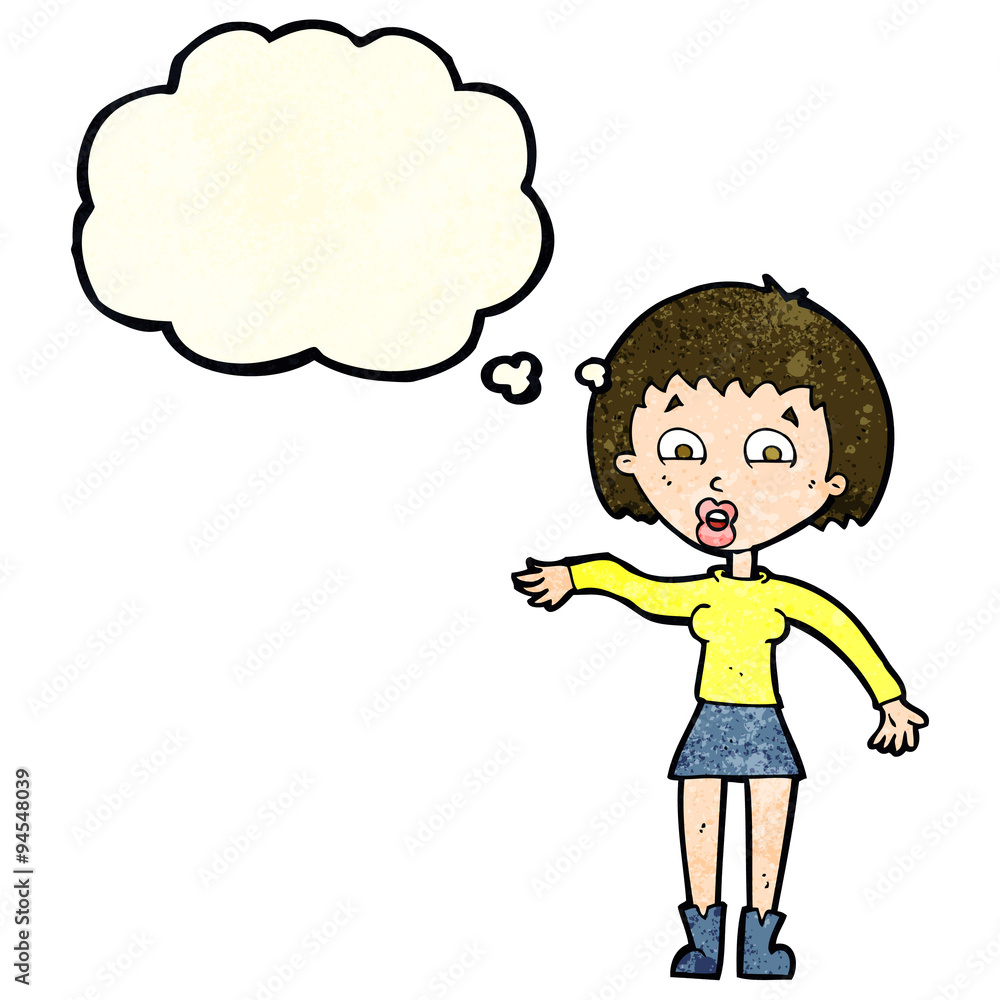 cartoon surprised woman with thought bubble cartoon surprised woman with thought bubble