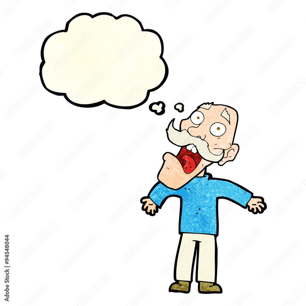 cartoon terrified old man with thought bubble cartoon terrified old man with thought bubble