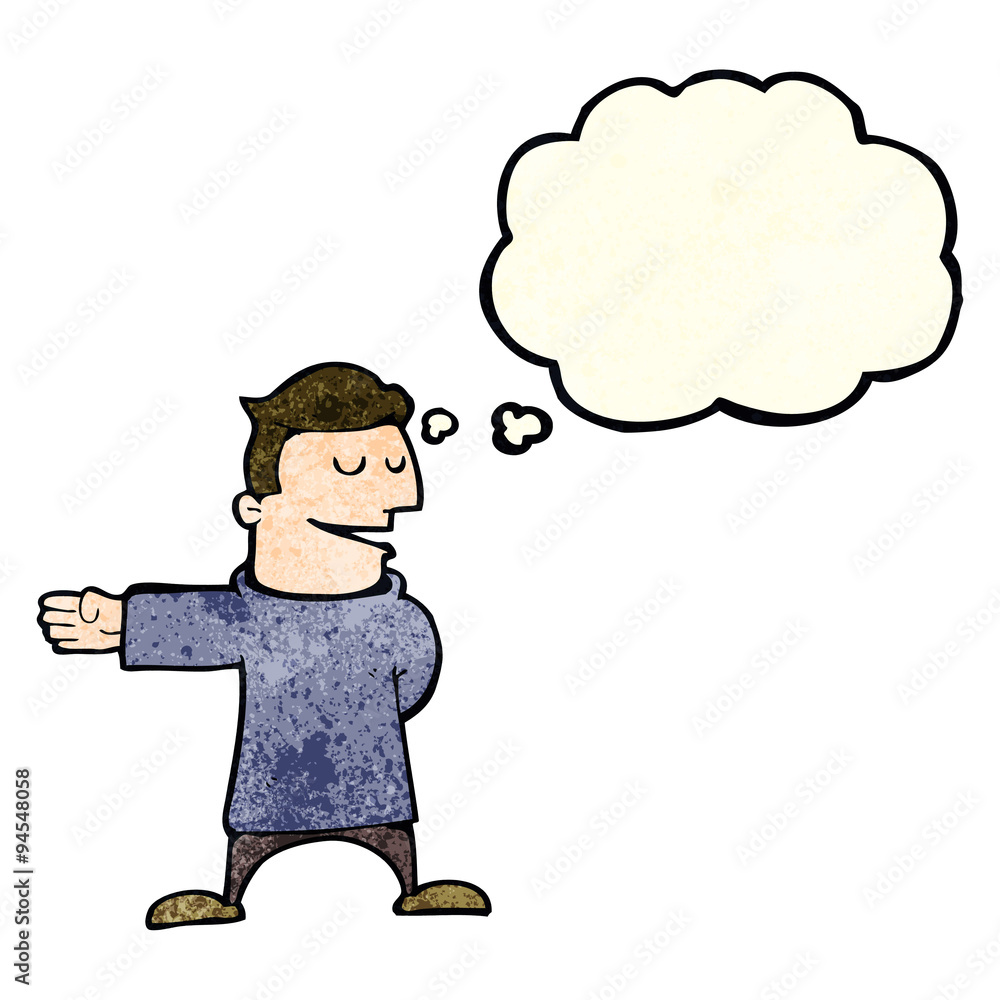 cartoon man gesturing direction with thought bubble cartoon man gesturing direction with thought bubble