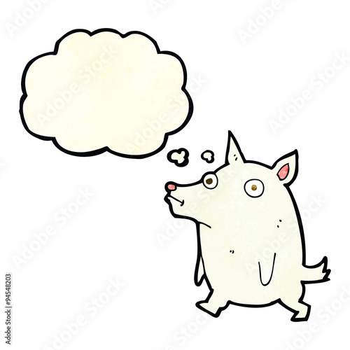 cartoon funny little dog with thought bubble