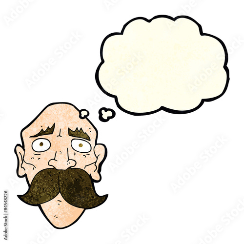 cartoon sad old man with thought bubble