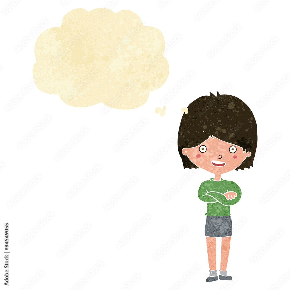 cartoon happy woman with thought bubble cartoon happy woman with thought bubble