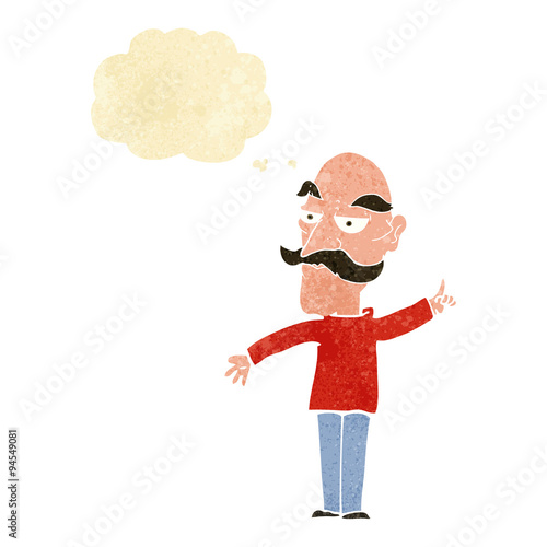 cartoon old man telling story with thought bubble