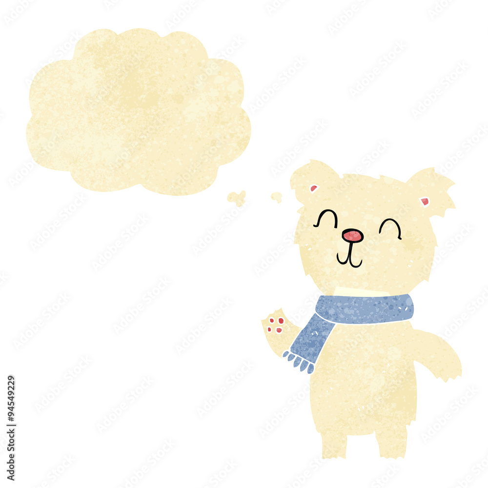 Obraz premium cartoon cute polar bear cub with thought bubble