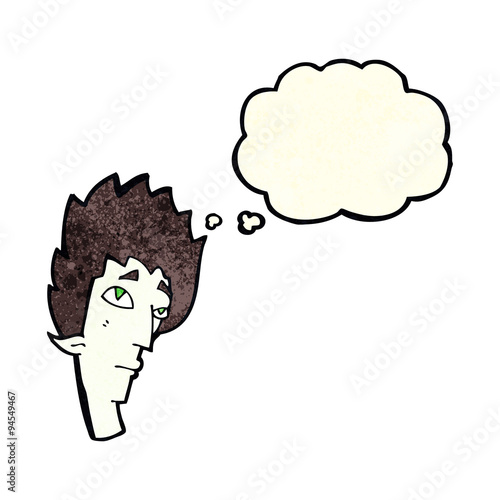 cartoon vampire head with thought bubble