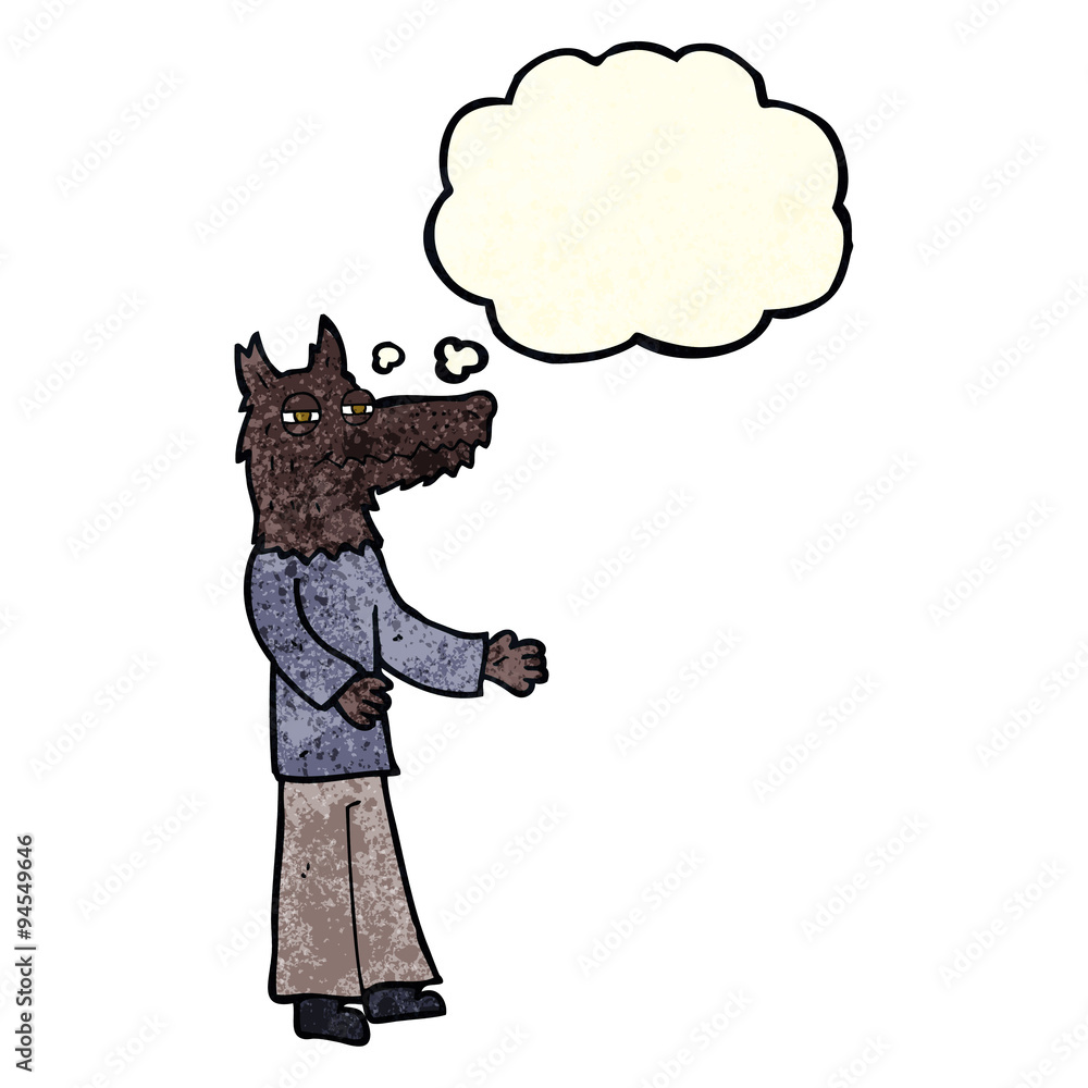 Fototapeta premium cartoon wolf man with thought bubble