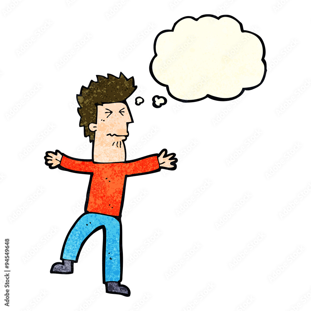 cartoon stressed man with thought bubble cartoon stressed man with thought bubble