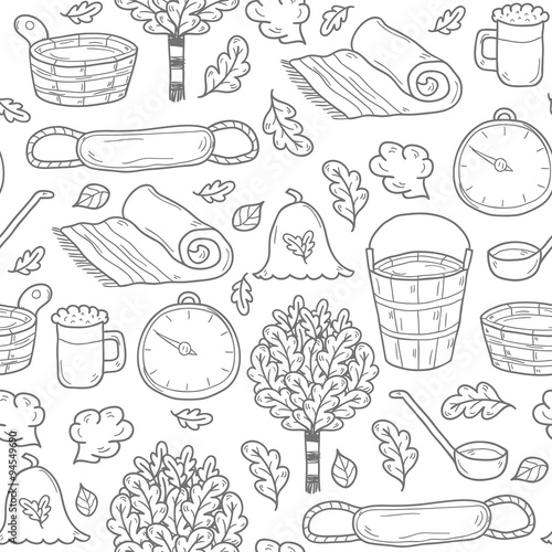 Sauna hand drawn seamless background
