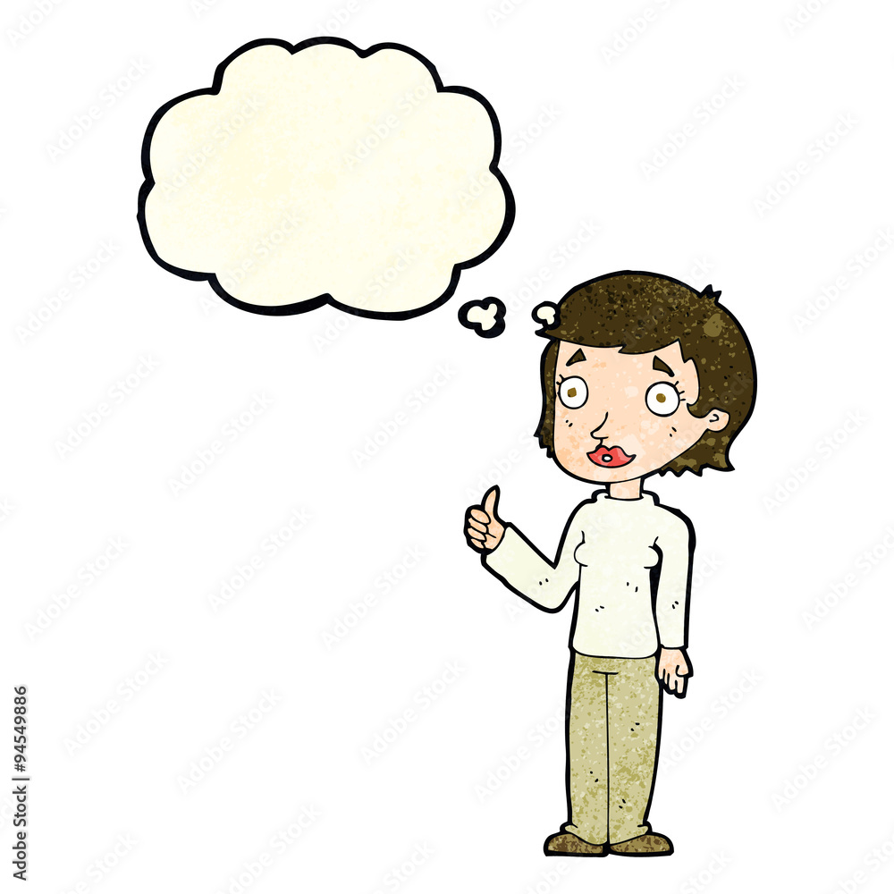 cartoon woman giving thumbs up symbol with thought bubble cartoon woman giving thumbs up symbol with thought bubble