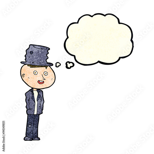 cartoon funny hobo man with thought bubble