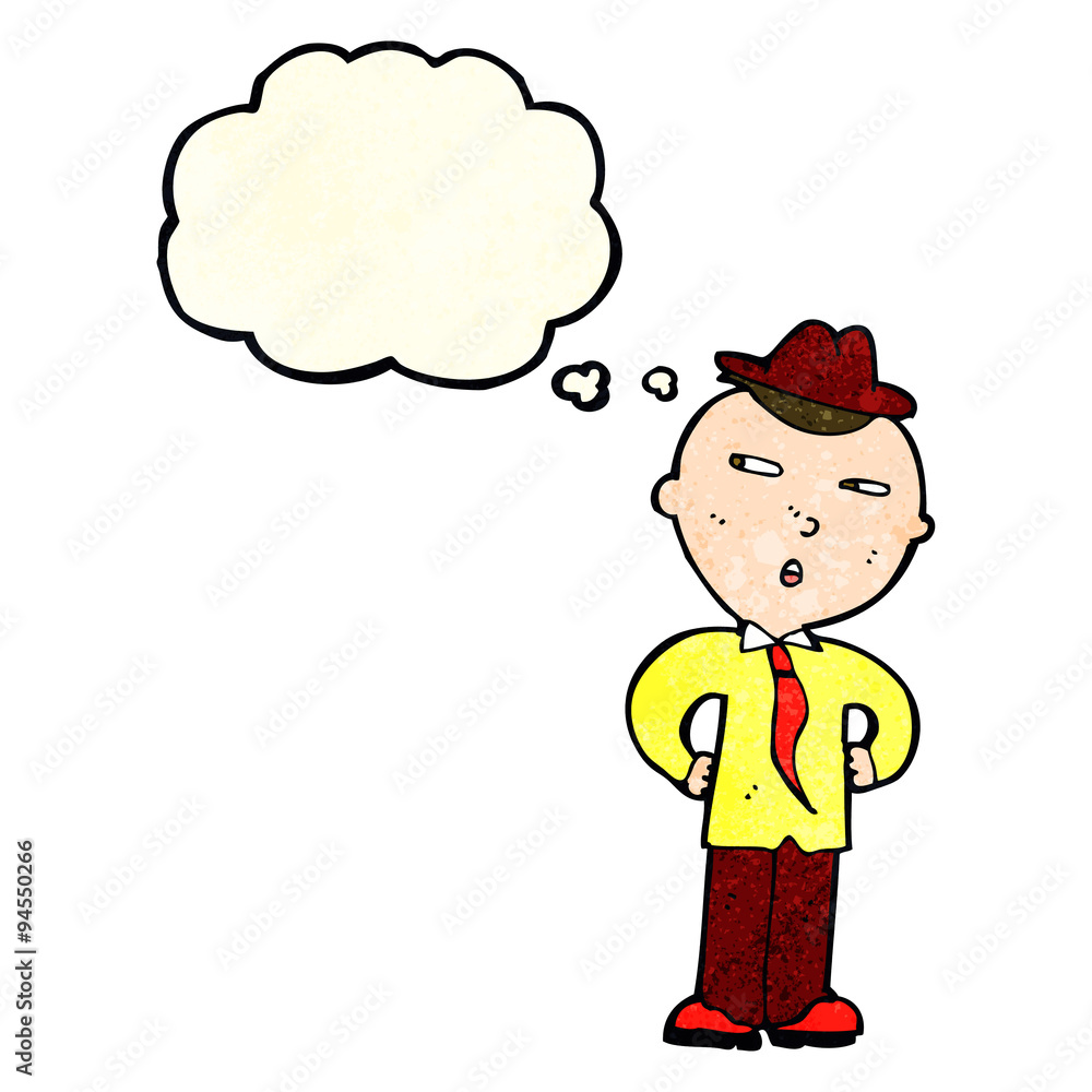 cartoon man wearing hat with thought bubble cartoon man wearing hat with thought bubble