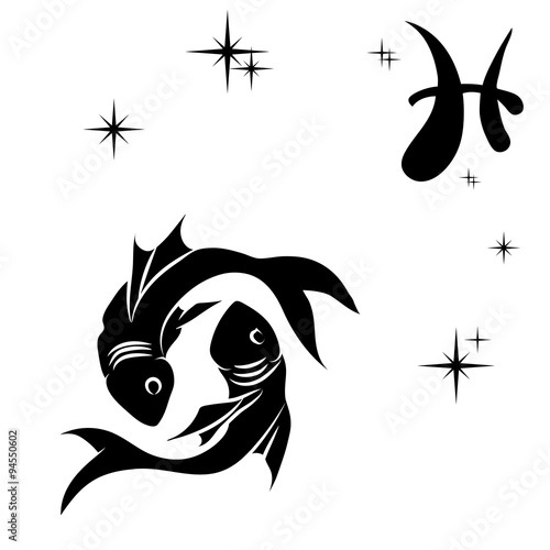 black silhouette of  pisces are on  white background.
