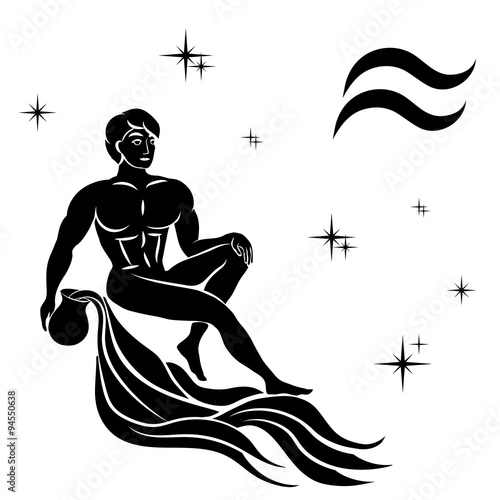 black silhouette of  Aquarius are on  white background.