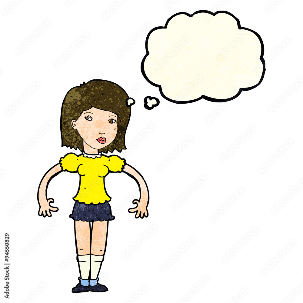 cartoon woman looking sideways with thought bubble cartoon woman looking sideways with thought bubble