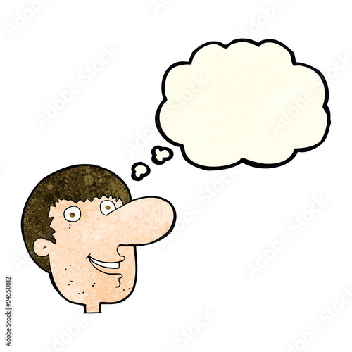 cartoon happy male face with thought bubble