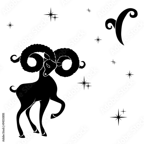 black silhouette of  aries are on  white background.