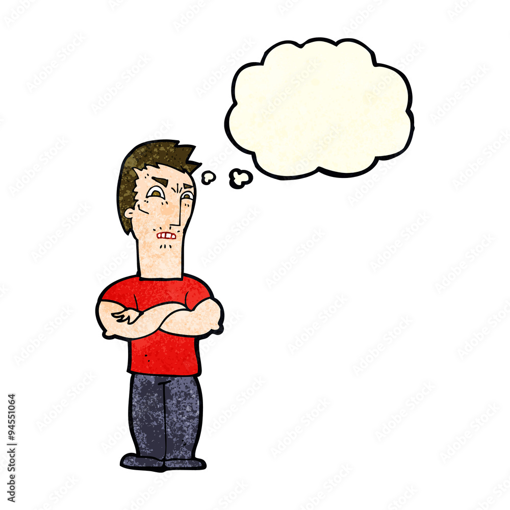 Fototapeta premium cartoon annoyed man with folded arms with thought bubble