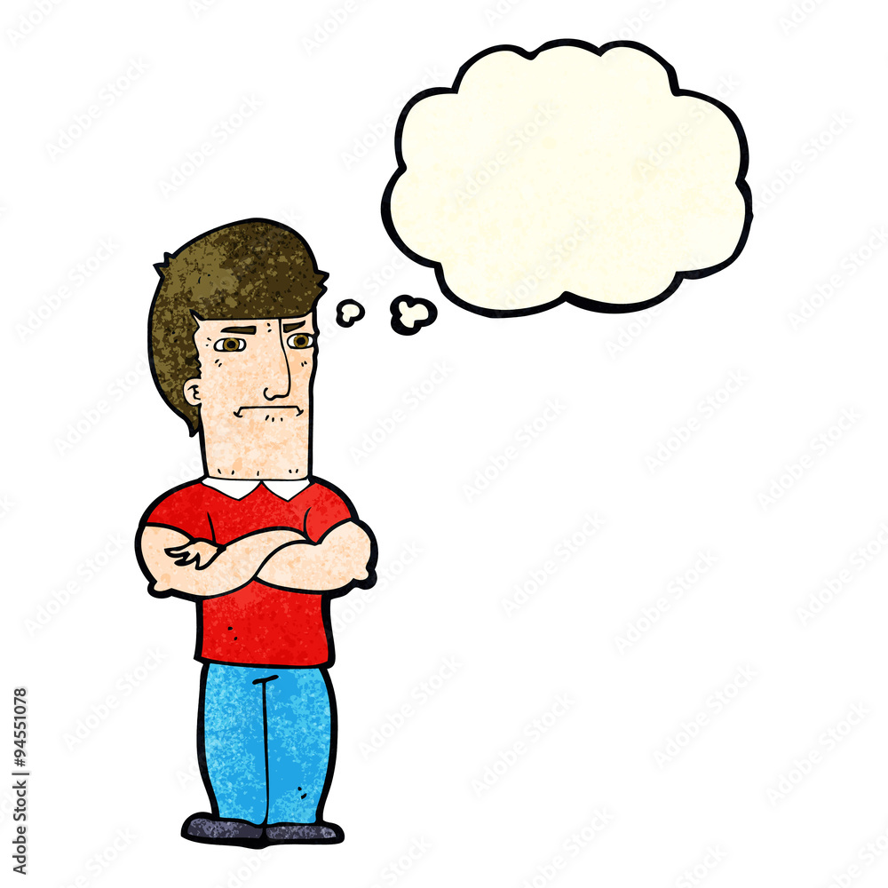 cartoon annoyed man with folded arms with thought bubble cartoon annoyed man with folded arms with thought bubble
