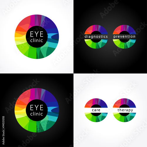 Eye clinic round color logo. The bright icon with color iris for ophthalmologic centers and hospitals.
