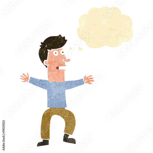 cartoon startled man with thought bubble
