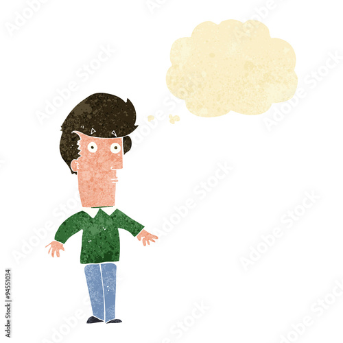 cartoon startled man with thought bubble