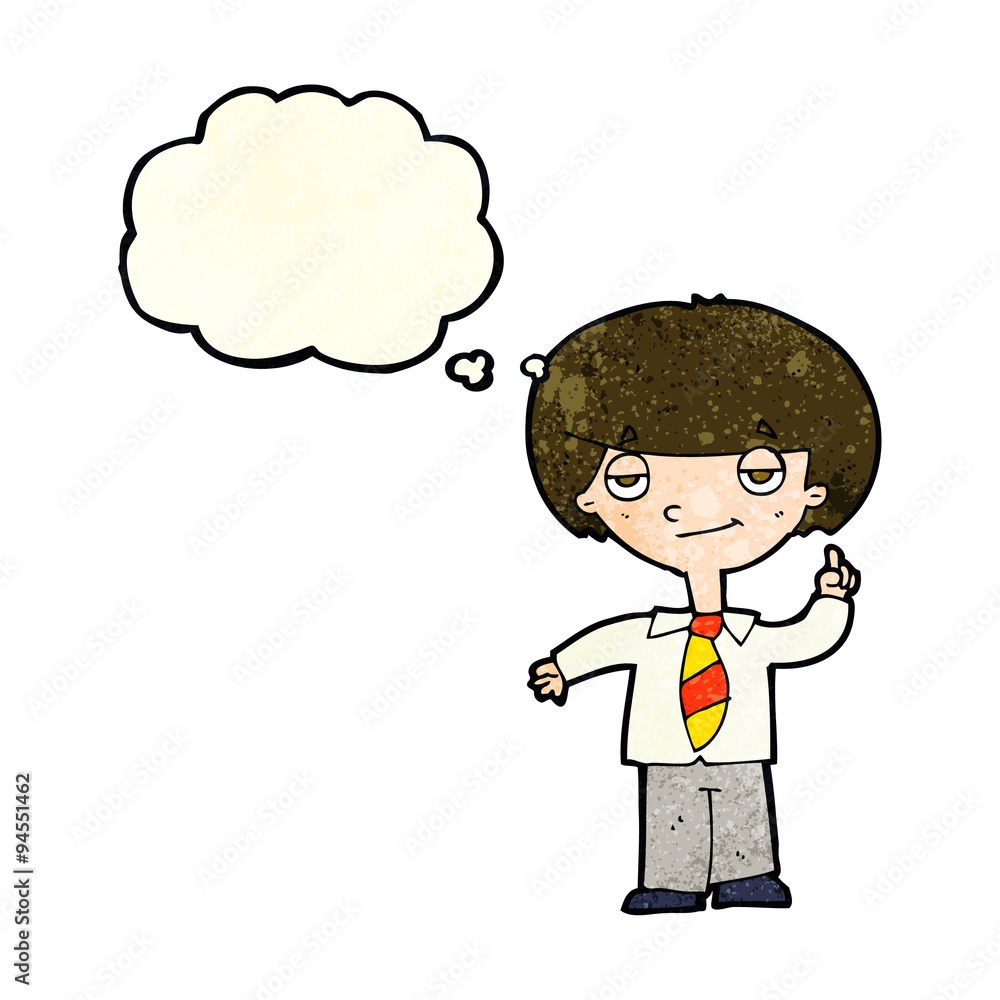 cartoon school boy answering question with thought bubble cartoon school boy answering question with thought bubble