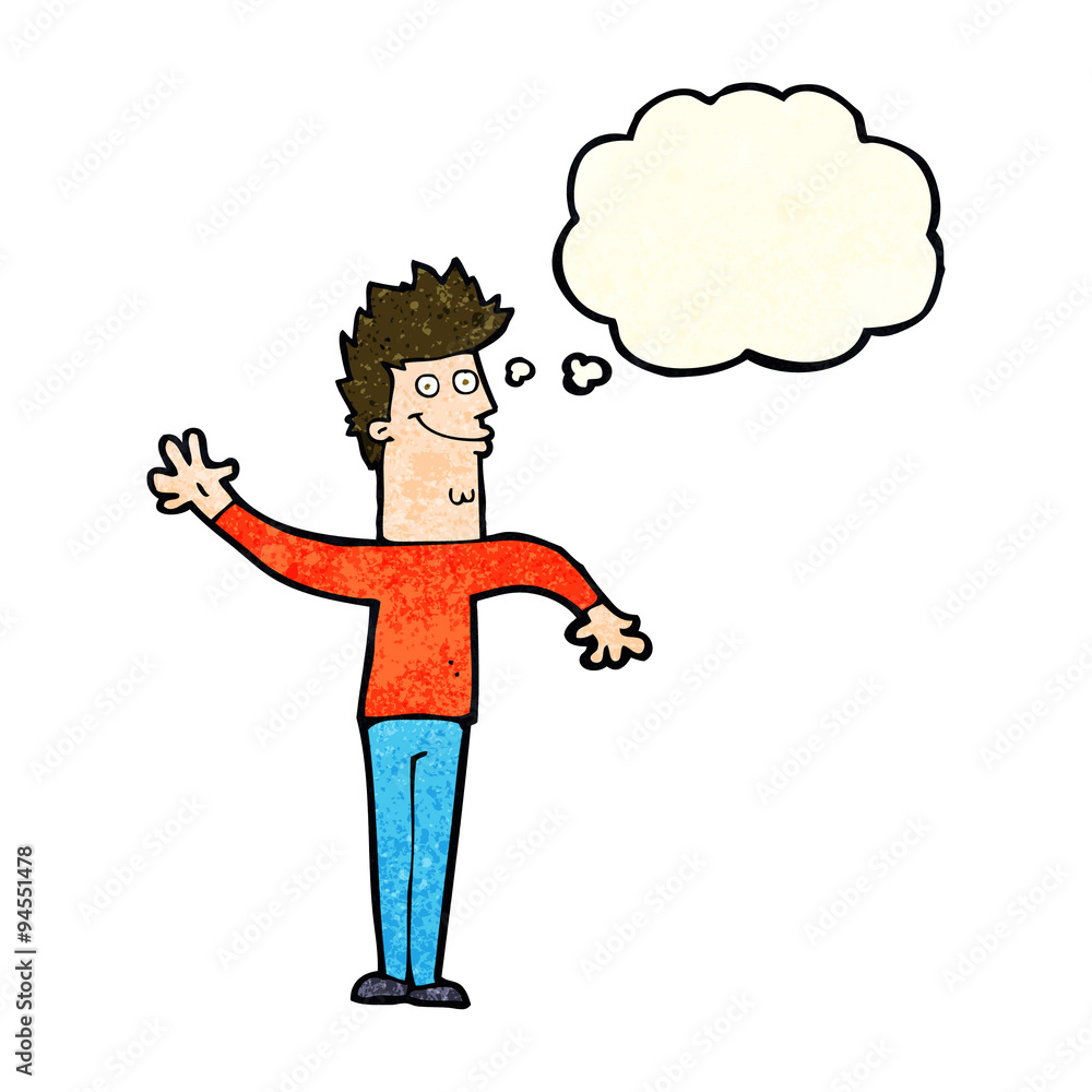 cartoon happy waving man with thought bubble cartoon happy waving man with thought bubble