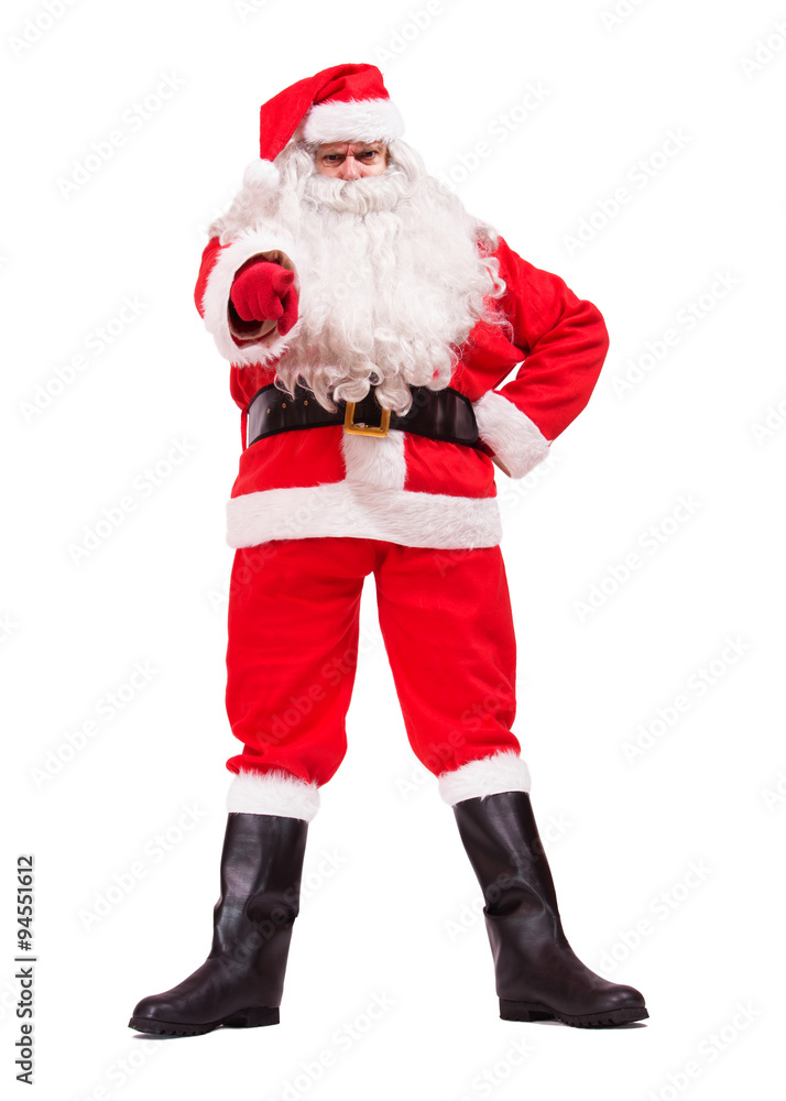 Santa Claus pointing his finger ahead isolated on white background Santa Claus pointing his finger ahead isolated on white background