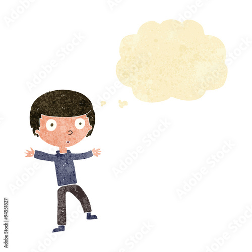 cartoon startled boy with thought bubble