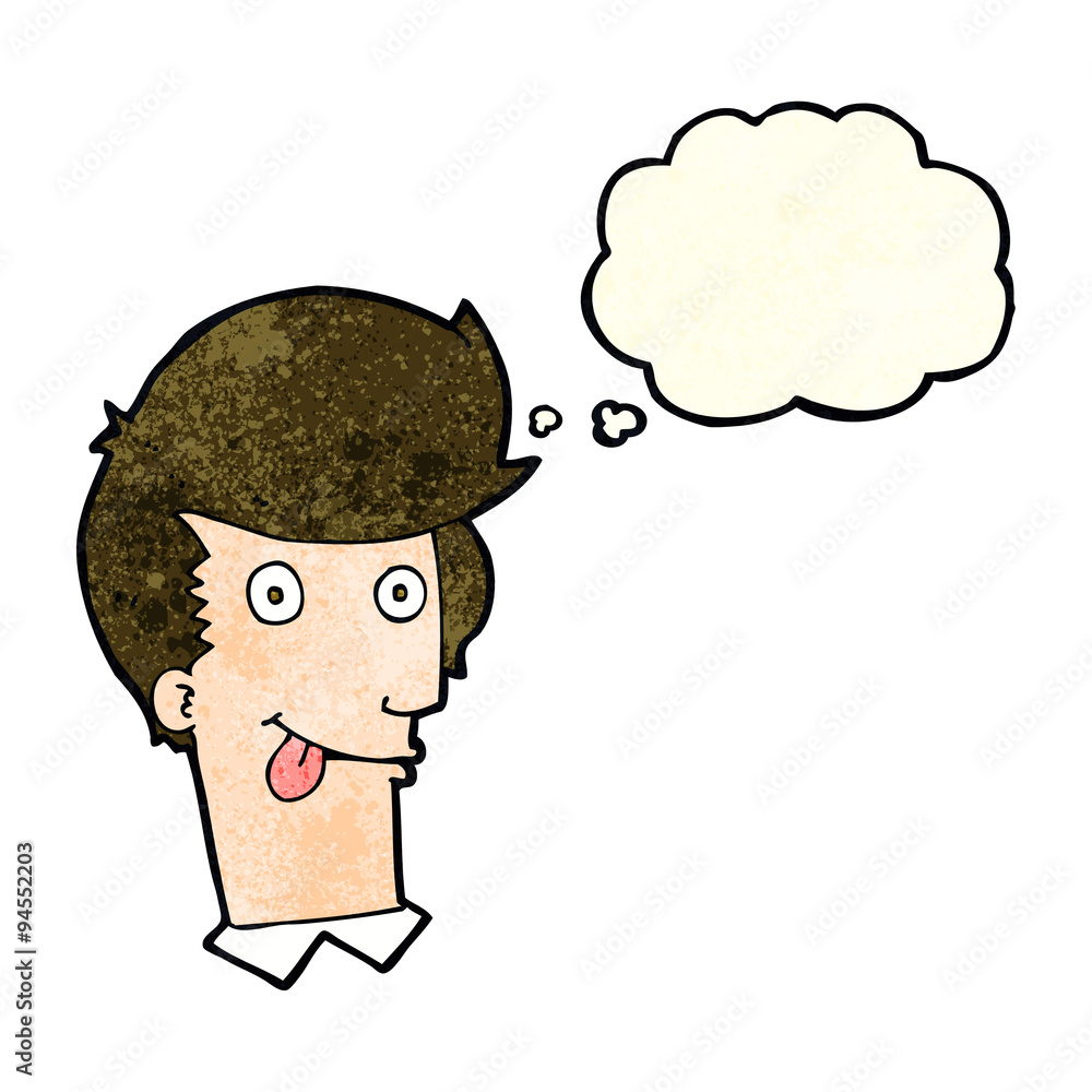 cartoon man with tongue hanging out with thought bubble cartoon man with tongue hanging out with thought bubble