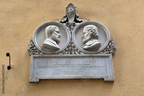 Plaque in honor of Lelio and Fausto Sozzini in Siena