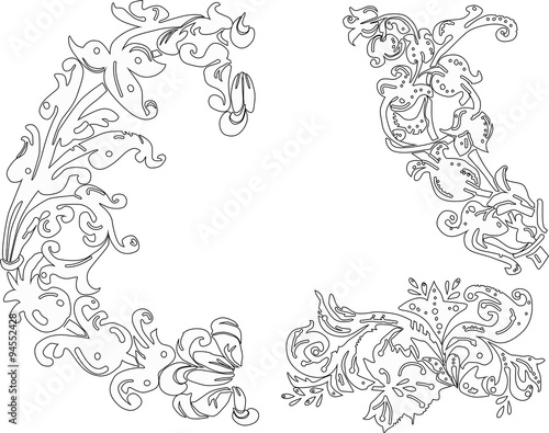 three abstract black decoration sketches on white
