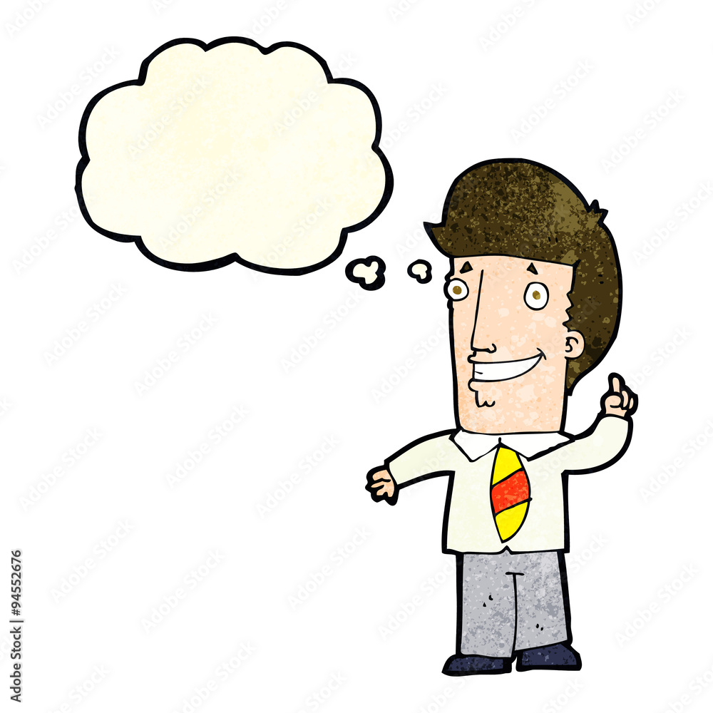 cartoon office man with idea with thought bubble cartoon office man with idea with thought bubble