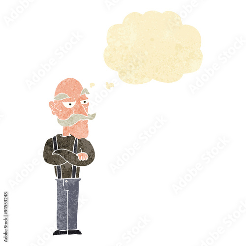 cartoon bored old man with thought bubble