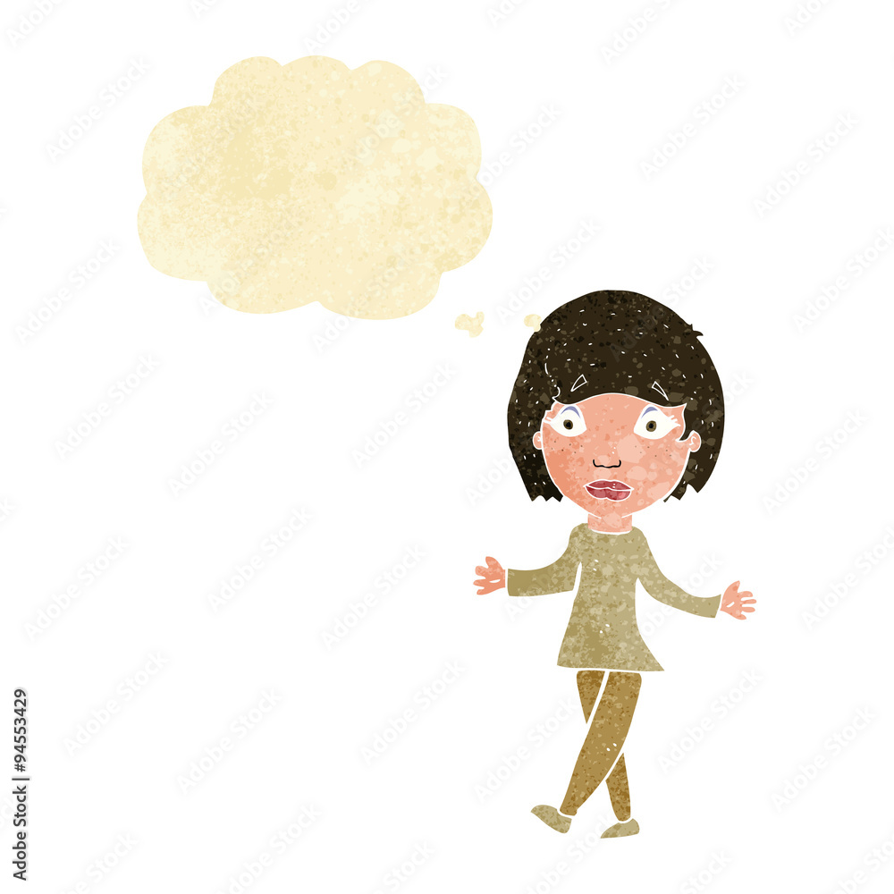 cartoon surprised woman with thought bubble cartoon surprised woman with thought bubble