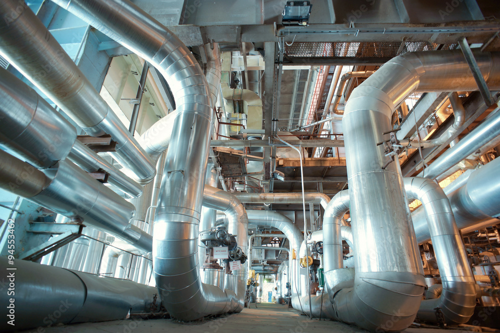 Industrial zone, Steel pipelines, valves and ladders Industrial zone, Steel pipelines, valves and ladders