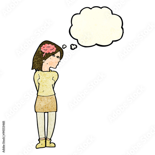 cartoon brainy woman with thought bubble