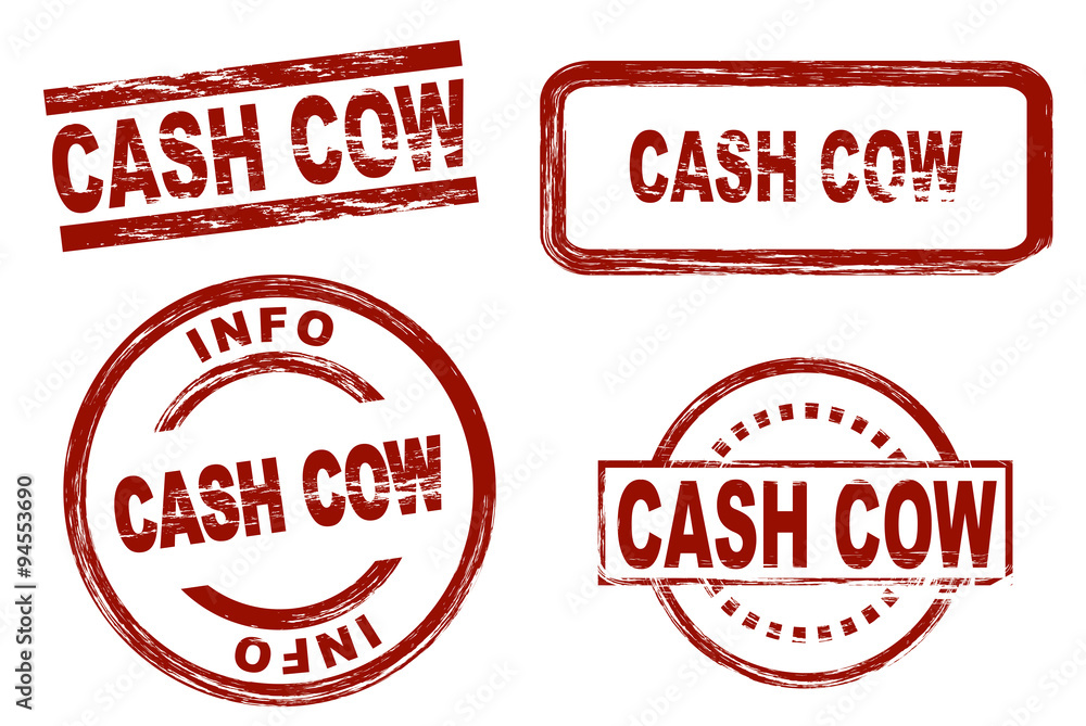 Set of stylized stamps showing the term cash cow. All on white background. Set of stylized stamps showing the term cash cow. All on white background.