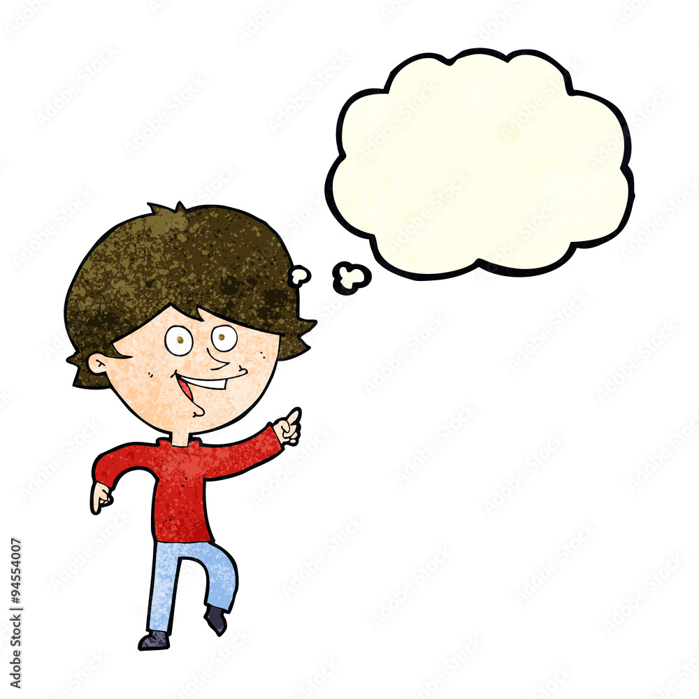 cartoon happy pointing man with thought bubble cartoon happy pointing man with thought bubble