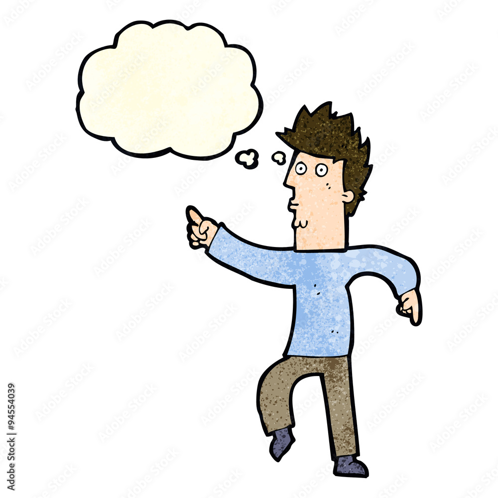cartoon worried man pointing with thought bubble cartoon worried man pointing with thought bubble