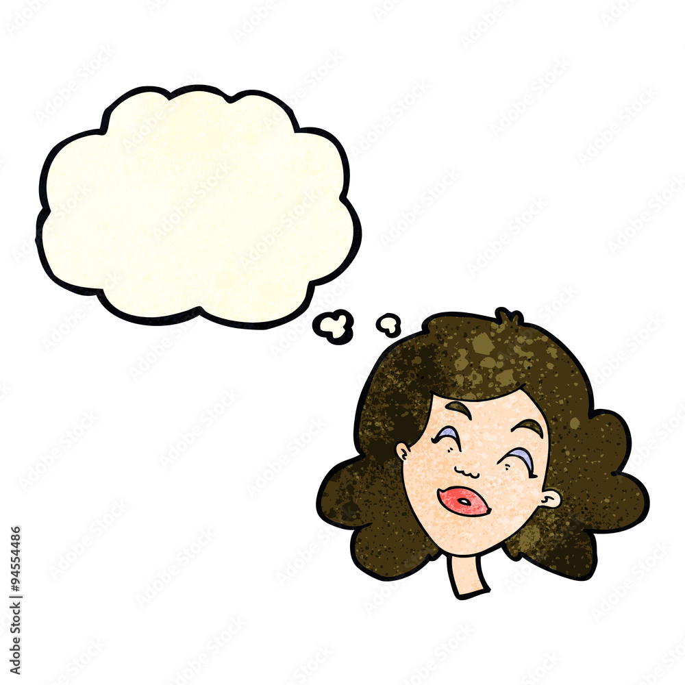 cartoon happy female face with thought bubble cartoon happy female face with thought bubble