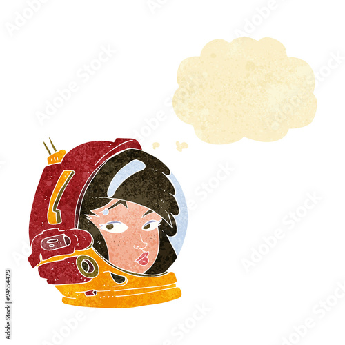 cartoon female astronaut with thought bubble