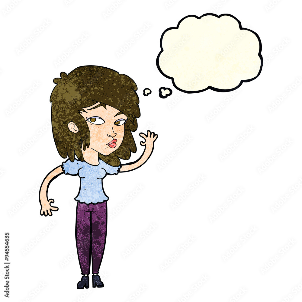 cartoon pretty woman waving with thought bubble cartoon pretty woman waving with thought bubble
