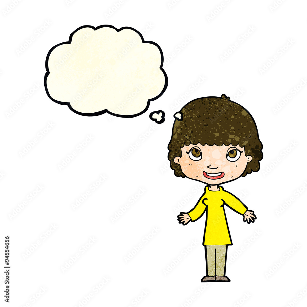 cartoon happy woman with thought bubble cartoon happy woman with thought bubble