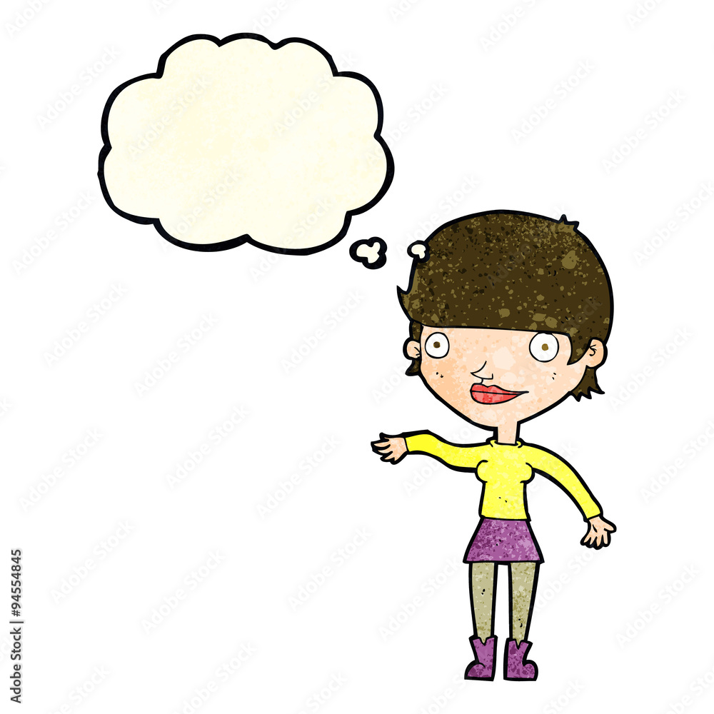 cartoon happy woman with thought bubble cartoon happy woman with thought bubble