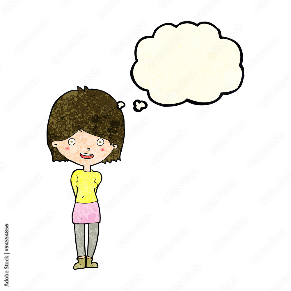 cartoon friendly woman with thought bubble cartoon friendly woman with thought bubble