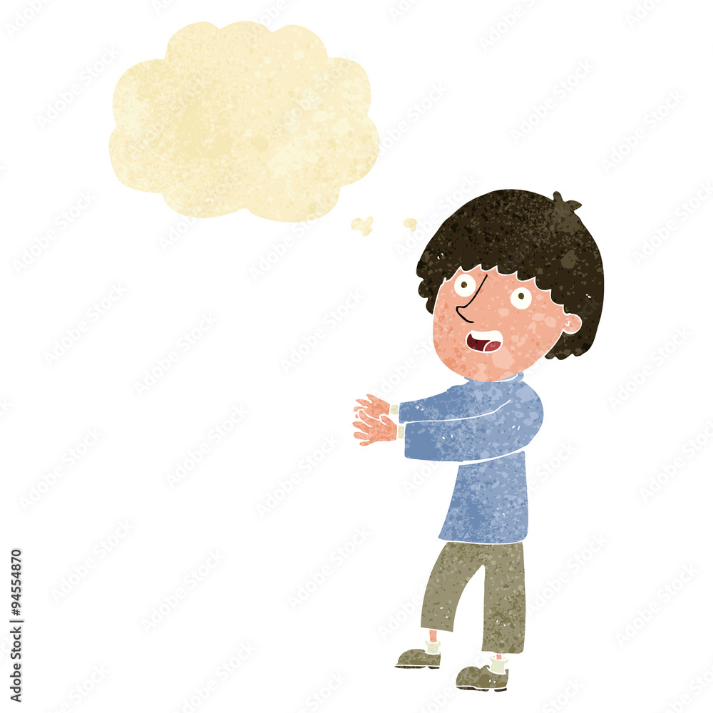 cartoon happy man showing with thought bubble cartoon happy man showing with thought bubble