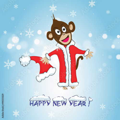 New Year card with monkey-symbol of 2016 year 