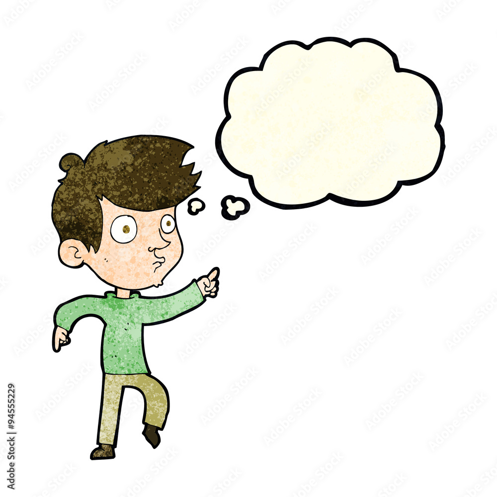 cartoon pointing boy with thought bubble cartoon pointing boy with thought bubble